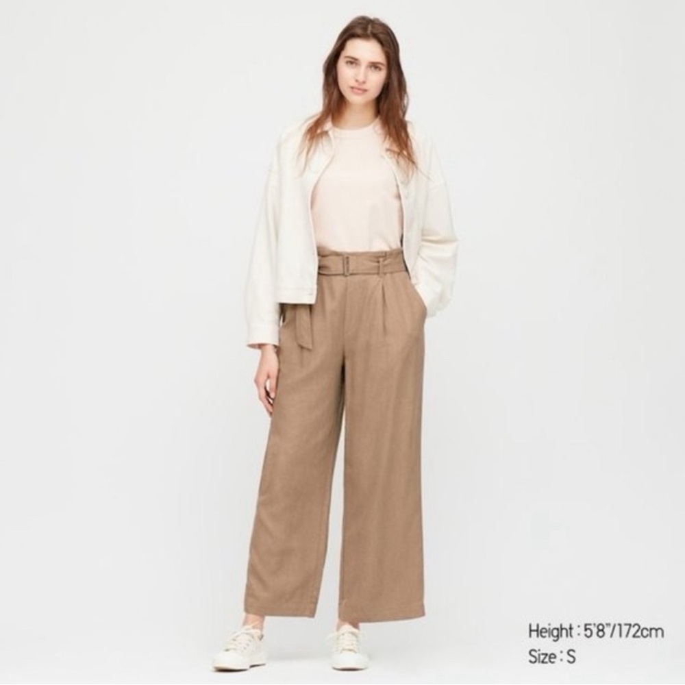 Uniqlo Tan Wide Leg High-Waisted Pants Size M - Picture 2 of 9